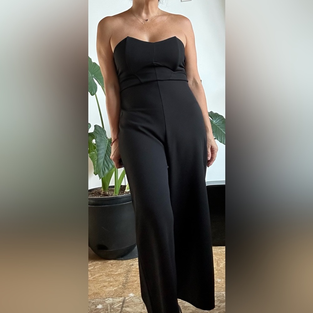 Zara Black Strapless Jumpsuit culottes M